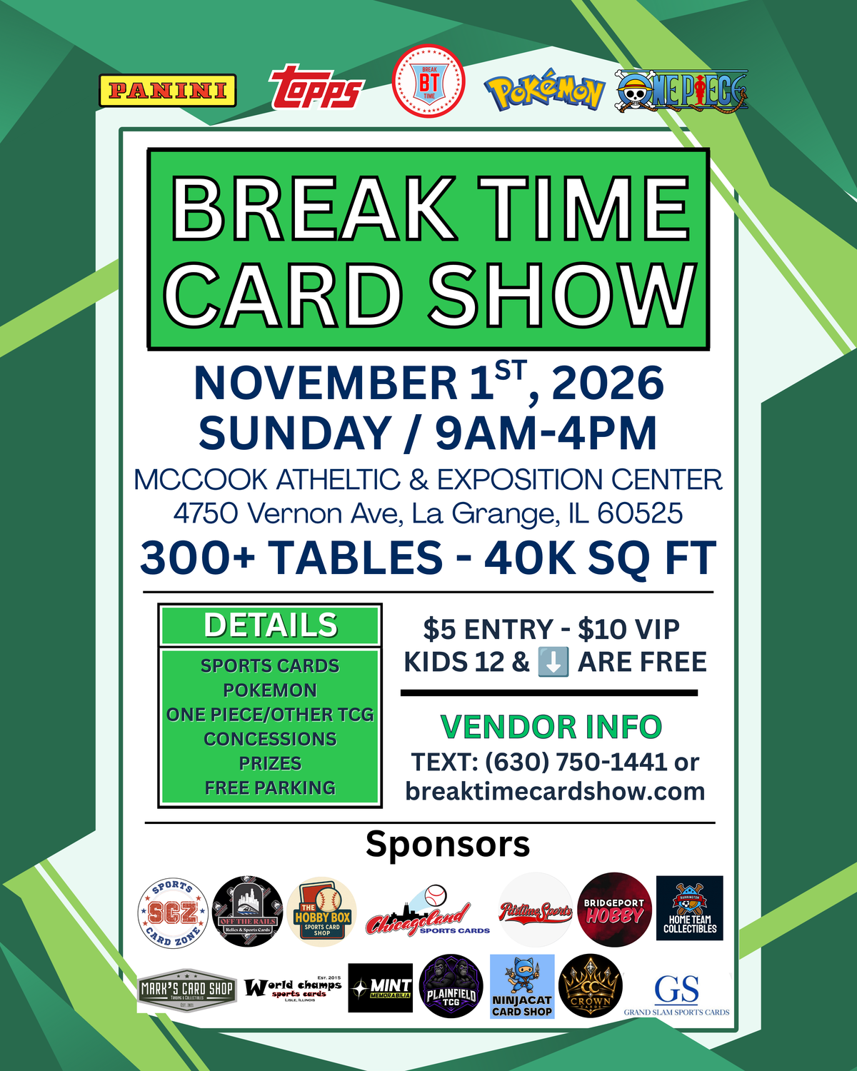 Sunday, November 1st - Max McCook Athletic Center Vendor 8FT Table - Details In Description