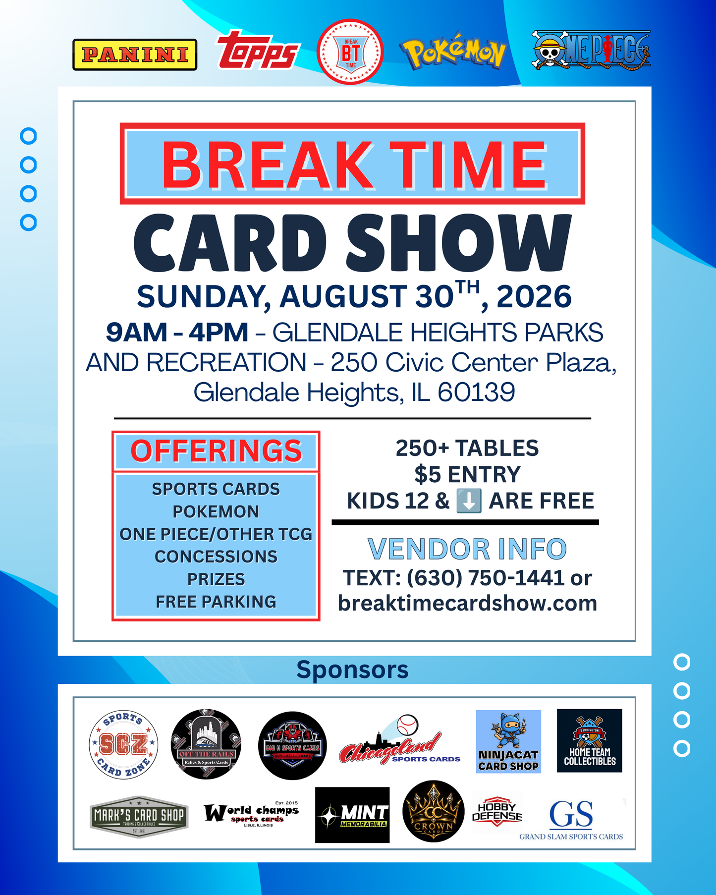 Sunday, August 30th - Glendale Heights Sports Hub Vendor 8FT Table - Details In Description