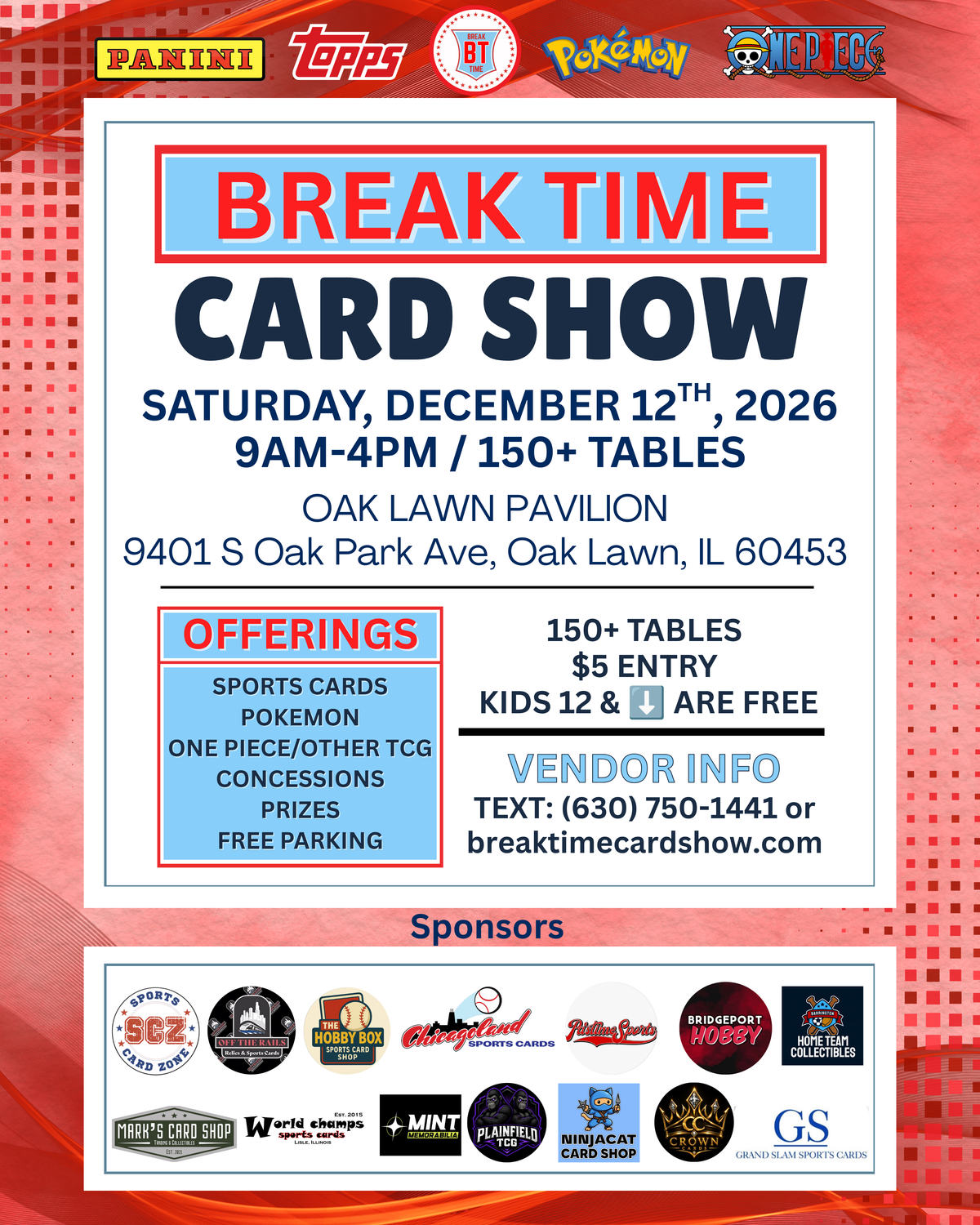 COMING SOON: Saturday, December 12th - Oak Lawn Pavilion Vendor 8FT Table - Details In Description