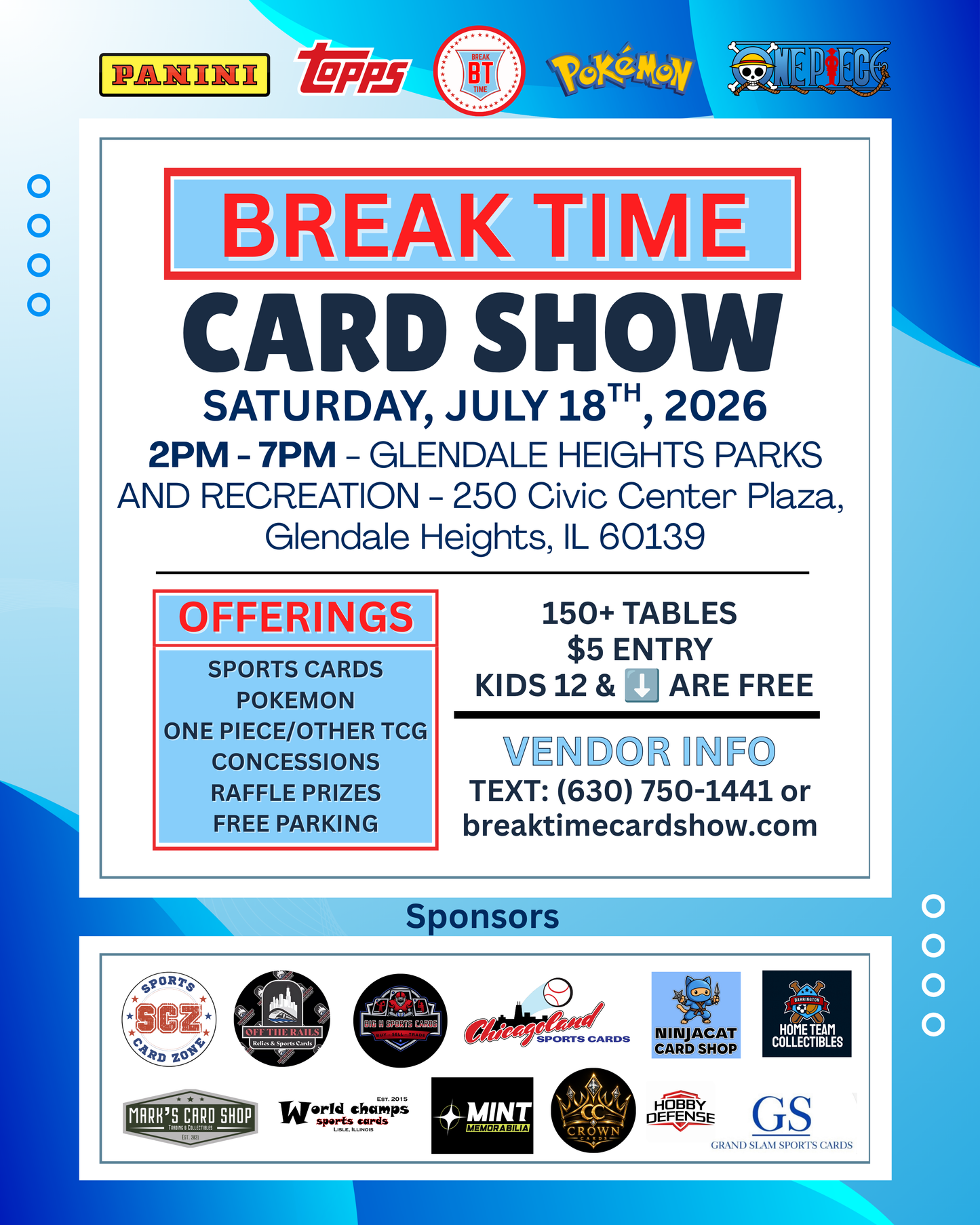July 18th - Glendale Heights Parks and Recreation Vendor 8FT Table - Details In Description