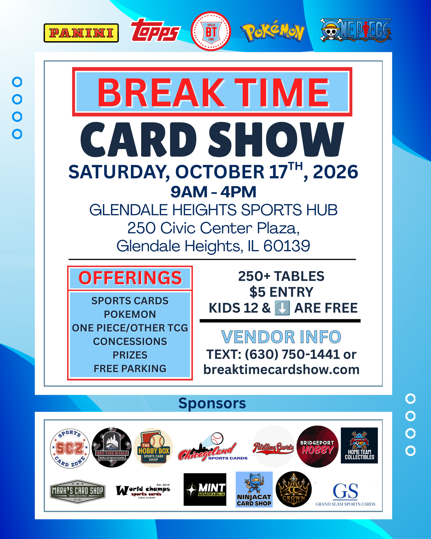 Saturday, October 17th - Glendale Heights Sports Hub Vendor 8FT Table - Details In Description