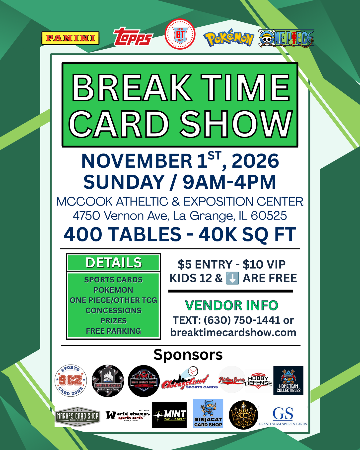 Sunday, November 1st - Max McCook Athletic Center Vendor 8FT Table - Details In Description