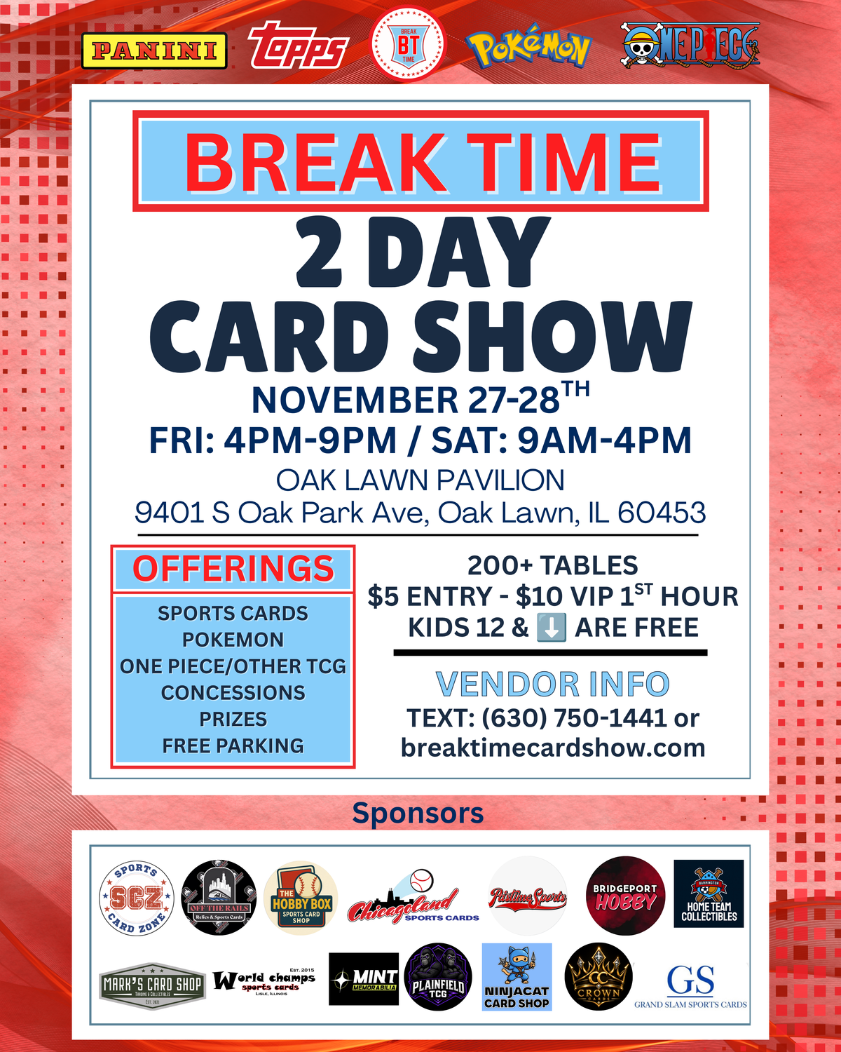 COMING SOON: 2 DAY SHOW 11/27-28 - Oak Lawn Pavilion Vendor 8FT Table - Details In Description