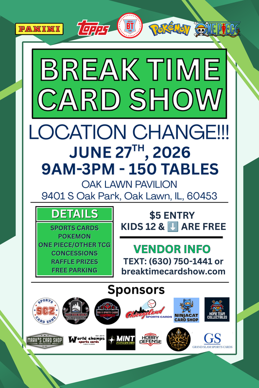 June 27th - Oak Lawn Pavilion Card Show Vendor 8FT Table - Details In Description